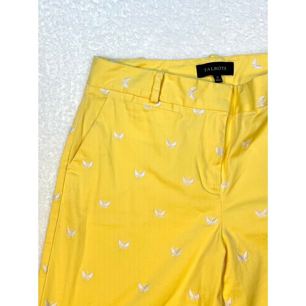 Talbots Yellow Butterfly Chino Bermuda shorts women 10 embroidered summer preppy - Picture 6 of 6